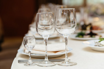 Closeup shot of empty wine glasses