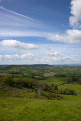 Fototapeta na wymiar Viewpoint view over The Severn Vale from the Cotswold escarpment at Coaley Peak near Nympsfield, Gloucestershire, UK