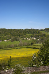 The idyllic rural Slad Valley in spring sunshine, Cotswolds, Gloucestershire, UK.