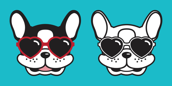 Dog vector french bulldog icon cartoon character smile logo heart sunglasses illustration