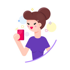 Vector illustration of a girl taking a shot, selfie with her smartphone