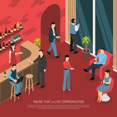 Bar Online Chatting Isometric Poster