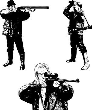 hunters sketch set - illustration vector