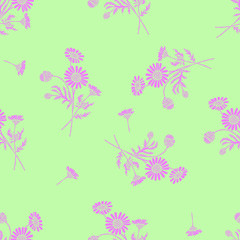 Fototapeta na wymiar Seamless Vector Pattern with Daisy Flower Bouquets Isolated on Green Background for Textile Design, Wallpaper or Web