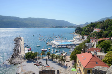 Mediterranean seaside in summer with boats, Herceg Novi
