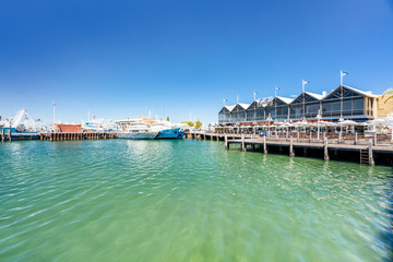 Fototapeta na wymiar Fishing Boat Harbour is a popular destination for tourists and locals alike in Fremantle, Perth, Western Australia, Australia. Photographed: January 8th, 2018.
