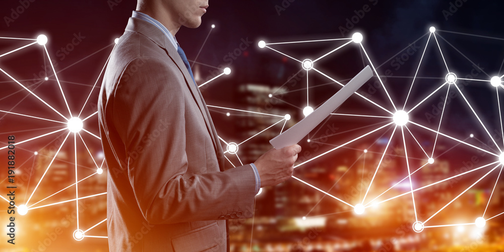 Poster concept of modern business networking that connect and cooperate people