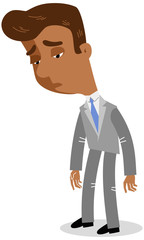 Fototapeta premium Vector illustration of a sad looking asian cartoon businessman letting his head hang isolated on white background