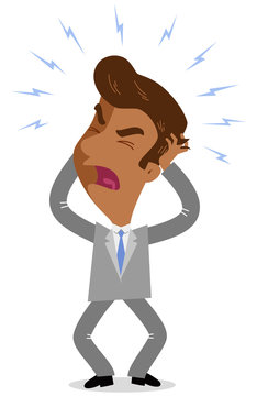 Vector illustration of a furious asian cartoon businessman tearing his hair in anger isolated on white background