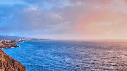 Dramatic sky at sunset over ocean / San Agustin - Grand Canary Island - Spain