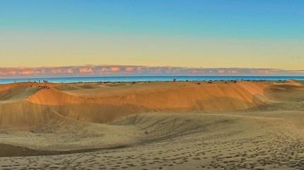 Sunset over sand dunes on Canary islands / Maspalomas - Spain 