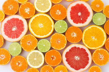 Texture of fresh sliced citrus flat lay