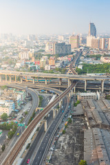 Fototapeta na wymiar BANGKOK, THAILAND - February 9, 2018 : The Bangkok Mass Transit System (BTS) at Bangna station in Bangkok Thailand.City scape view on metropolis of Thailand.