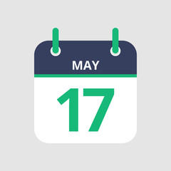 Flat icon calendar 17th of May isolated on gray background. Vector illustration.