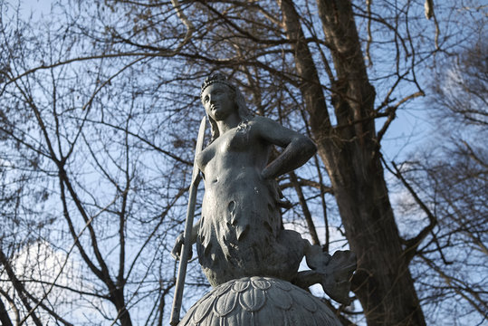 Milan, Italy - February 09, 2017 : Mermaid statue (Ponte delle Sirenette) in Parco Sempione