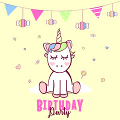 Birthday party invitation with unicorn