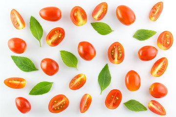 Top view fresh tomatoes on white background
