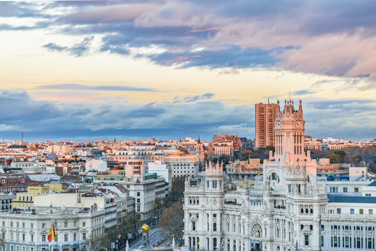 Aerial View Madrid Cityscape