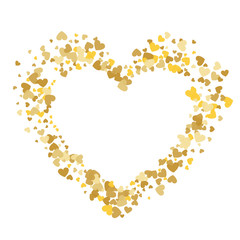 Heart shape vector gold confetti splash with white heart frame inside