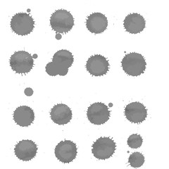 Set of gray splash on white background. Grunge ink blots and drops. High quality manually traced vector illustration