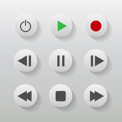 symbol icon set media player control white round buttons.