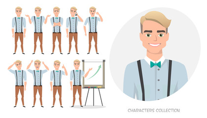 Set of emotions for business man.