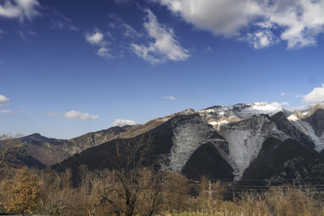 White marble quarries in Alpes Apuanes landscape, view from Carrara (Italy)