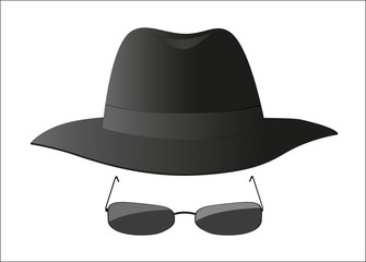 Spy hat and sunglasses on white (icon)