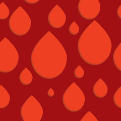 Vector concept of World Blood Donor Day, 14 June. Seamless 3d pattern in trendy paper art style. Red blood paper water drops collage background. No visible mesh  borders