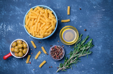 Pasta with olives cooking
