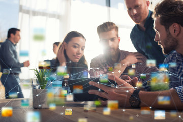 Businessperson in office connected on internet network. concept of partnership and teamwork