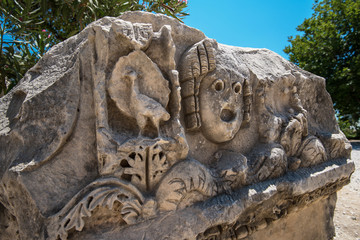 Obraz premium Photo of ancient theatre in Myra ancient city of Antalya in Turkey.