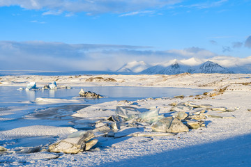 frozen landscape at vatnajokull glacier, Iceland