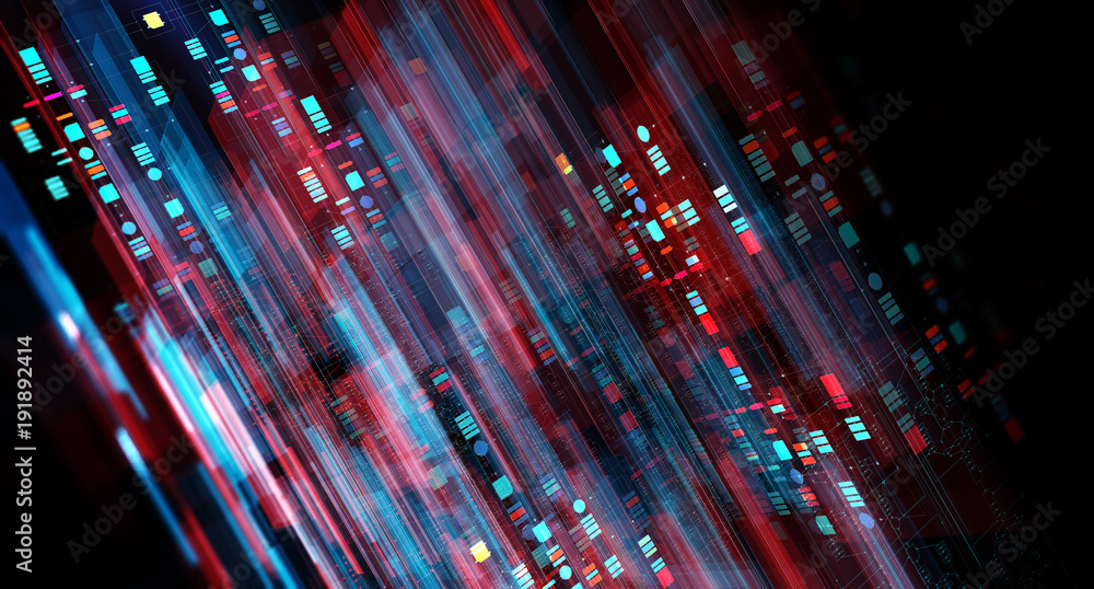Poster Block chain network/Blockchain network concept , Distributed register technology , Block chain text and computer connection with colored background