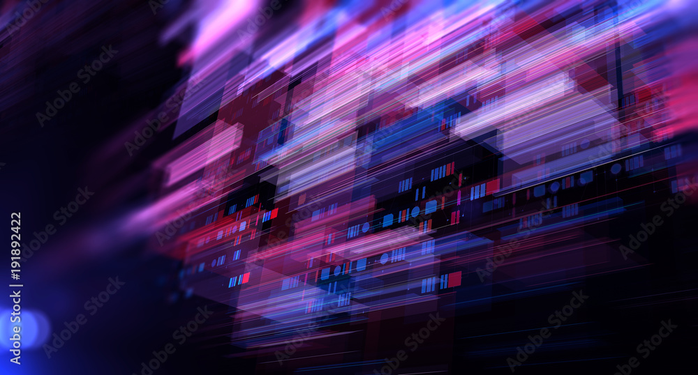Poster Block chain network. Blockchain network concept , Distributed register technology , Block chain text and computer connection with colored background.
