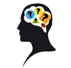 Silhouette of a male face with questions