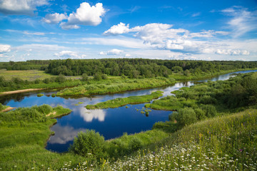 Fototapeta na wymiar Beautiful summer rural landscape with a river