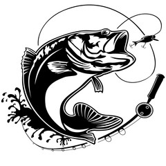 Fishing bass logo isolated - obrazy, fototapety, plakaty