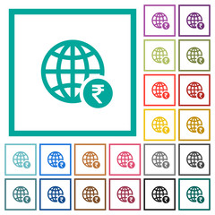 Online Rupee payment flat color icons with quadrant frames