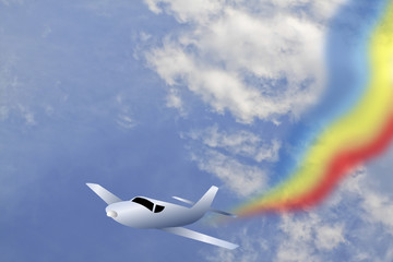 Colorful rainbow on the sky after jet