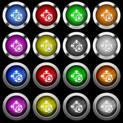 Size lock white icons in round glossy buttons on black background