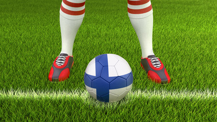 Fototapeta na wymiar Man and soccer ball with Finnish flag 