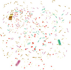 Golden and colorful Confetti on a transparent background. Vector illustration of flying confetti.
