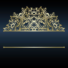 Luxury invitation template with decorative mandala. Golden lace ornament with frame and place for text. For invitation or present card, vintage booklet, web backgrounds