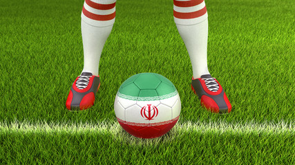 Man and soccer ball  with Iranian flag 