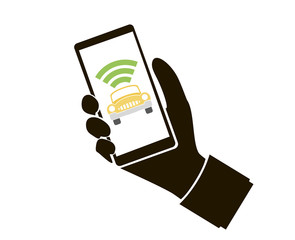 Concept icon of smartphone in human hand