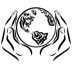 The hands hold the planet