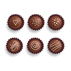 Chocolate cookies set. Sweet candies. Isolated on white. Vector. Top view.