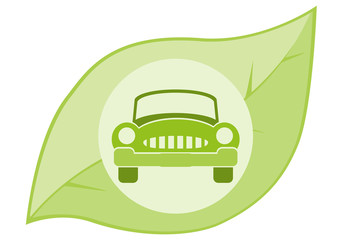 Silhouette of eco car on leaf