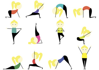 Illustration of woman doing stretches and exercises